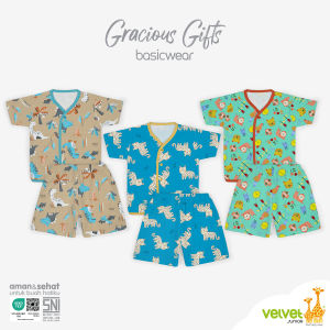 setelan anak pendek kancing depan velvet junior gracious gift bahan kaos lembut