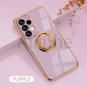 For Samsung Galaxy M14 M34 M54 M32 5G M42 Luxury Plating Silicone Case Plain Metal Ring Holder Stand Camera Protection Shockproof Soft Back Cover