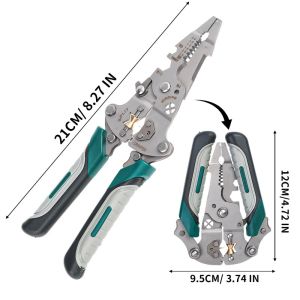 12 in 1 Electrician Wire Stripper / Foldable Stainless Steel Wire Stripping Pliers Crimping Tool / Multifunctional Manual Pliers / for Stripping Twisting Screwdriving Nail Pulling