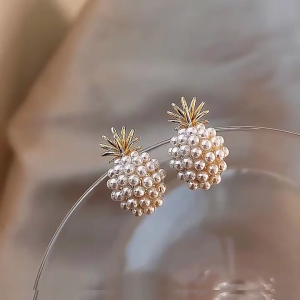 Delicate Pineapple Inspired Pearls Studs Stylish Pineapple Pearls Studs Earrings Ear Adornment for Modern Fashionistas