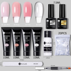 UR SUGAR HOT 10pcs/set Acrylic Quick Building Extension Gel Kit Nail Art Clear Pink Camouflage Hard Jelly Soak Off Building Nail Extension UV Gel Kit
