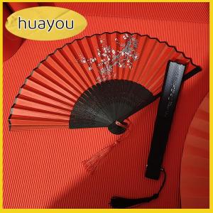 huayou พัดไม้ไผ่พับได้สไตล์วินเทจพัดไม้สไตล์จีนพัดสไตล์วินเทจพัดไม้สไตล์คลาสสิกมีพู่พัดหรูหราตกแต่งบ้านสำหรับผู้หญิง