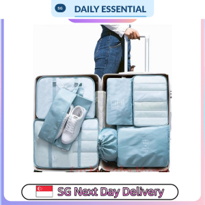 【DAILY ESSENTIAL】 7-Piece Travel Packing Organizer Set with Mesh Cubes and Shoe Bag