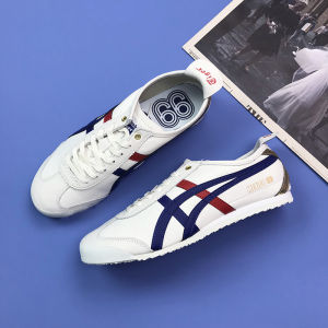 Original Tiger Shoes Classic White/blue/gold Tail 66 Mens and Womens Leather Non-slip Wear Resistant Comfortable Fashion Casual Sneakers D507L-0152