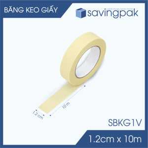 SBKG1V - Block 12 cuộn băng keo giấy khổ 1.2cm x 10m - Băng dính giấy viết được chặn màu sơn