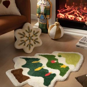 Christmas Floor Mat Xmas Plush Carpet Anti-slip Festive Home Decor Santa Claus Snowman Mat Christmas