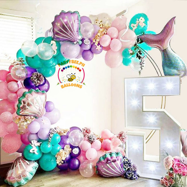 PARTYBEEPH 89Pcs Mermaid Balloon Garland Kit, Mermaid Tail Arch Party  Supplies with Purple Green Confetti Balloons for Mermaid Birthday Party  Decorations Mermaid Party Balloon Garland Kit, Mermaid Tail Balloon Garland  Plush Fish