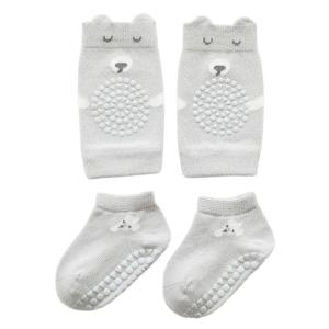 แผ่นรองเข่าและพื้นถุงเท้าการ์ตูนรูปหมีสำหรับเด็กสำหรับ0-48Months หัดคลานป้องกันการลื่นสำหรับการสำรวจเด็กทารก