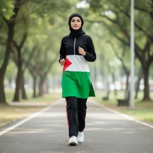 BELIEVE BMS PALESTINE BLACK Hijab Sportwear / Setelan Olahraga Muslimah Bahan Katun Combed 20s / OUTFIT Sport Senam Joging Padel Yoga Tennis Voli Bulutangkis