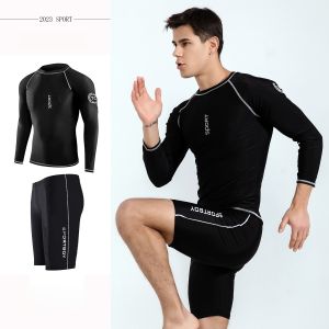『SPRAY』2024 Mens Swimsuit Set Hot Spring Mens Youth Adult Split Quick Drying Slim Fit Swimsuit Swimming suit mens split two-piece suit mens sunscreen short-sleeved surfing snorkeling suit large size beach mens swimming trunks 男士泳衣