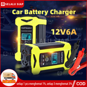 Charger Aki Intelligent Automatic Mobil Motor 12V 6A Mobil Dan Motor Dengan LCD Indikator Smart Intelligent Chip Pulse Repair BY Smart Intelligent Automatic Standar Eropa Pengisi Baterai Asam Timbal Basah Kering Portable Digital Pulse Repair
