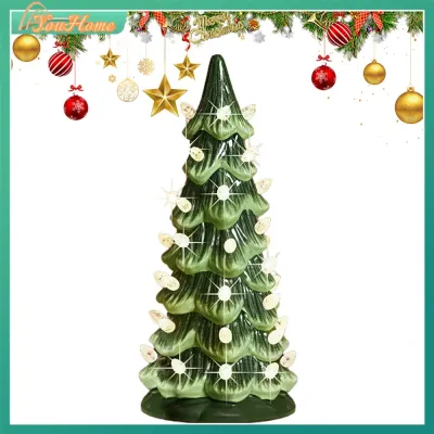【Fast Delivery】 Retro Hand-Painted Tabletop Christmas Trees with LED Lights Colorful LED Mini Christmas Tree Hand-Painted Resin Christmas Tree for Home Decoration 【Arrive 1-3 Days】