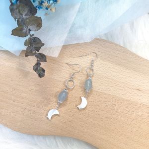 Made-to-Order SG - Sky Blue Aqumarine Crescent Moon Crystal Dangle Earrings Handmade Crystal Dangle Earrings
