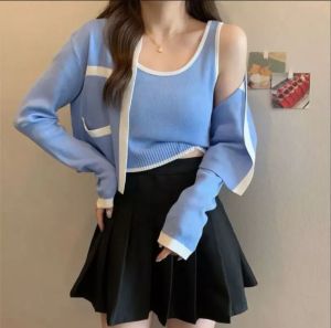 Ami Collection - Setelan Cardigan Lengan Panjang / Setelan Wanita Cardigan + Free Inner Dalaman / Setelan Rajut / Set Cardigan