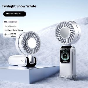 Nhỏ gọn mới tốc độ cao Quạt cầm tay 5000mAh lạnh nén fan hâm mộ có thể sạc qua USB Màn hình LED kỹ thuật số bán dẫn Quạt cầm tay làm mát có thể gập lại cổ treo fan hâm mộ