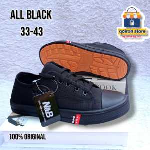 sepatu sekolah nb hitam full cowok cewek sol karet kuning full hitam