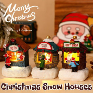 Creative Christmas Glowing House Cartoon Doll House Resin Decoration Christmas Desktop Decoration