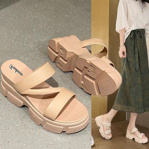 [Free Shipping] WomenS Summer High-Heeled Sandals With Thick Soles Fashionable And Versatile Non-Slip Simple Solid Color Roman Style