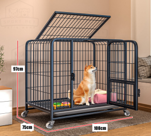Greenpets Dog Cage XXXL Sturdy Impact Resistant Large Space Crate Black With Wheels Multi-Door Dog Crate
