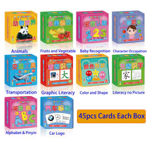 45Pcs Bilingual English Chinese Double Sided Cognitive Flash Cards Picture Word Learning Cards For Babies Toddlers 0-6Y