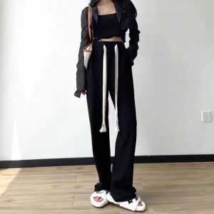 Quần ống rộng nỉ nhung tăm  kiểu quần dài ống suông cạp chun lưng cao có dây rút chỉnh eo