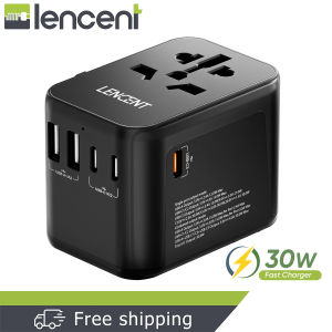 227LENCENT GaN III 65W Universal Travel Adapter International Charger with 2 USB Ports & 3 USB-C PD Fast Charging Adaptor Worldwide Wall Charger with Type-C Fast Charger for iPhoneSamsungLaptops Type A/C/G/I (USA/UK/EU/AUS)