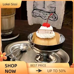 Lokei Ice Cream Cups Salad Bowl Stainless Steel Bowl Dessert Fruit Plate Snack Dish Party Supplies