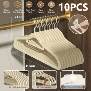 10/30/50PCS Non Slip Velvet Hanger Baju Seamless Anti-slip Clothes Hanger Velvet Anti Slip Clothes Hanger
