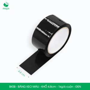BK5B - 1 cuộn băng keo màu khổ 4.8cm loại 1kg/6 cuộn - Đen - Băng keo băng dính đóng hàng
