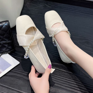 HoYiKae รองเท้าสตรีแมรี่เจน รองเท้าสไตล์ฝรั่งเศส รองเท้าสตรีส้นหนา พื้นนุ่ม รองเท้าสตรีหรูหรา