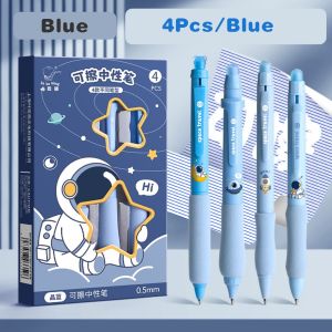 4Pcs Erasable Gel Pen Erasable Ballpen Set Cartoon 0.5mm Black/Blue Ink Soft Grip Quick Drying Smooth Sign Pen for Office School Students Supplies