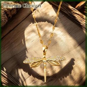 Hmeme Personality Dragonfly Pendant Necklace For Women Fashion Girls Clavicle Stainless Steel Neck Chain Party Jewelry Gifts