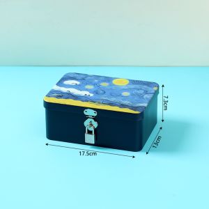 BG9T Large Capacity Tinplate Box Vintage with Lock Key Empty Box Convenient Metal Box Household