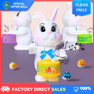 【Japanese Original】Drumming Bunny Clockwork Music & Sound Toys Funny Wind-up Cartoon Rabbit Play The Drum Babies Toy