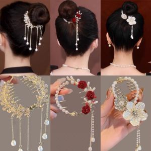 Pearl Butterfly Flower Tassel New  Korean Hair Clip Diamond-studded Pearl Tassel Hair Clip Bud Clip High Ponytail Buckle Bud Hair Claw Luxury Hair Accessories for Women