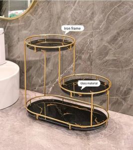 Rak Kosmetik Shelves Multilayer Rack Cosmetic Iron Marble Glass Metal Gold Storage Shelf Rack