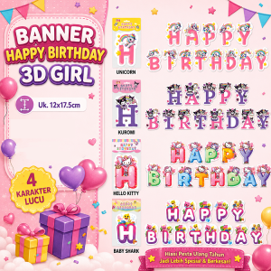(1Set) Banner Happy Birthday karakter GIRL banner ulang tahun karakter Girl banner ultah