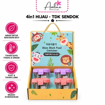 Aveline 6 in 1 & 4 in 1 Set Tempat Mpasi Kaca Hampers Baby Gift Set Wadah Mpasi Kaca Kado Lahiran Bayi + Sendok Mpasi Silicon Bayi / Mpasi Glass Baby Food Container