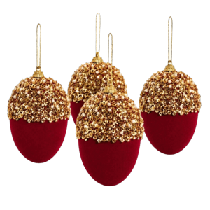 OOG 4pcs Acorn Shape Christmas Ball Ornament Gold Sequins DIY Hanging Pendant Acorn Pine Pendant New Year Xmas Decoration Christmas Tree