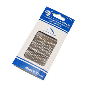 12Pcs Self Threading Sewing Needles with Wooden Needle Case Side-Open Simple Elderly Blind Needle Stainless Steel Multi-size Household Apparel Sewing Needles for DIY Sewing and Mending Embroidery