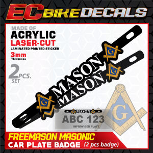 EC BIKE DECALS FreeMason Masonic Car Plate Badge in Acrylic Based ang Laminated Print Design