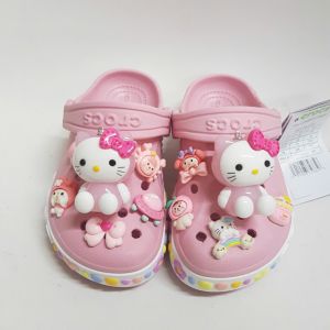 Tặng 12 Sticker-Dép Cross cho bé gái HannaKids Sục Croc Baya trẻ em Giày Cros Xăng đan màu Hồng viền hoa Sandal xuất dư - Thế Giới Cross