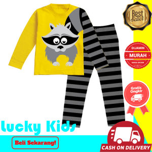 lucky kids setelan tidur panjang anak laki-laki rakun ukuran 1-10 tahun