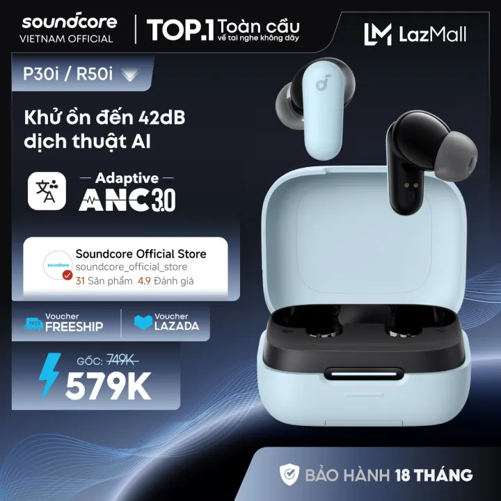 Tai nghe bluetooth soundcore R50iNC (P30i) chống ồn ANC | Chống nước và bụi IP54 | 40 giờ phát nhạc | BigBuy360 - bigbuy360.vn Tai nghe bluetooth soundcore R50iNC (P30i) chống ồn ANC | Chống nước và bụi IP54 | 40 giờ phát nhạc | BigBuy360 - bigbuy360.vn
