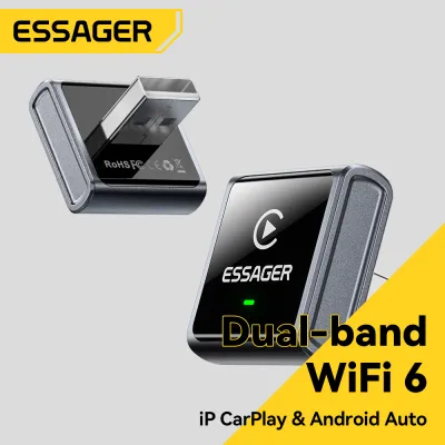 Essager Wireless CarPlay WiFi6 Android Auto Adapter Wireless Apple CarPlay & Android Auto 2-in-1 Wireless Apple CarPlay Dongle Receiver Adapter Android Auto Dongle Receiver Adapter For Car With Original USB For Apple iPhone Player Android Devices