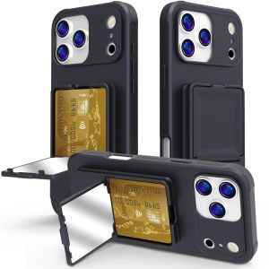 Shockproof Mirror Hidden Card Holder Wallet Case For iPhone 17 Pro Max 16 Hybrid Dual Layer Makeup Kickstand Phone Cover Funda