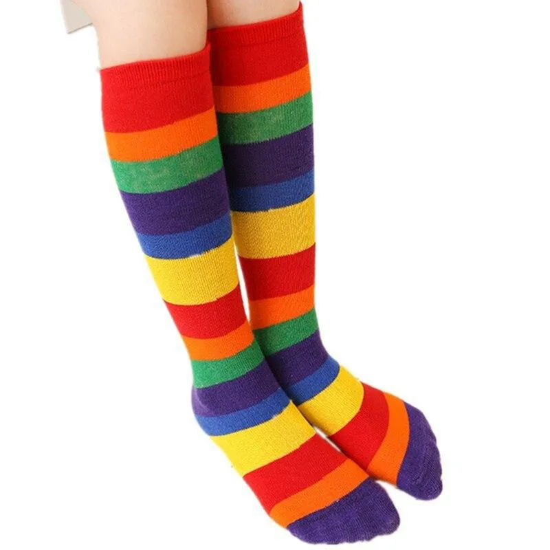 New Arrival Children Rainbow Striped Socks Kids Girls Boys Colorful Soft  Cotton Knee High Socks Toddler High Quality Long Socks