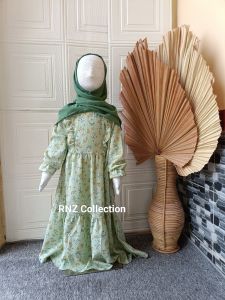 Gamis Anak Perempuan Terbaru Free Kerudung Bahan Crinkle Motif Premium Usia 1-9 Tahun
