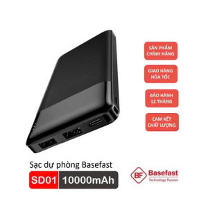 Sạc dự phòng 10000mah Basefast Pin tích hợp sẵn 2 dây sạc nhanh dùng cho iP typeC samsung xiaomi