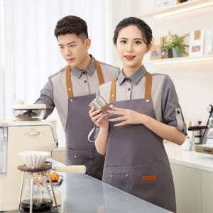 Chef Apron Hanging Neck Waterproof Chef Apron Professional Chef Adjustable Apron Long Apron Hotel Chef Apron Pure Color Black Kitchen Apron